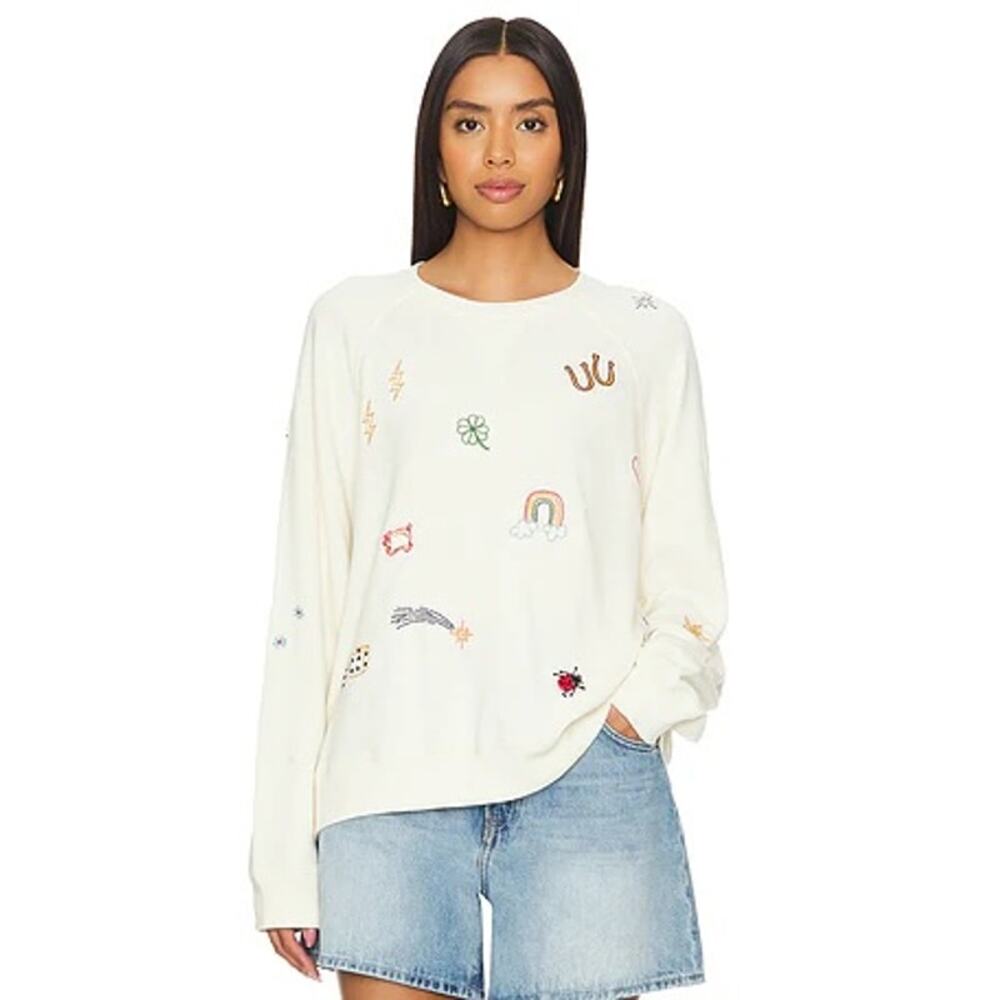 THE GREAT. Slouch Sweatshirt with Charm Embroidery Size 1 / Small Washed White